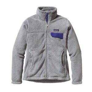 Patagonia full zip Retool Fleece cozy warm Jacket Sweater gray purple Sz Medium